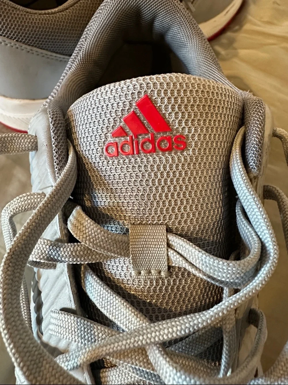 adidas Men’s Gray Athletic Golf Shoes with Red Outsole Accent